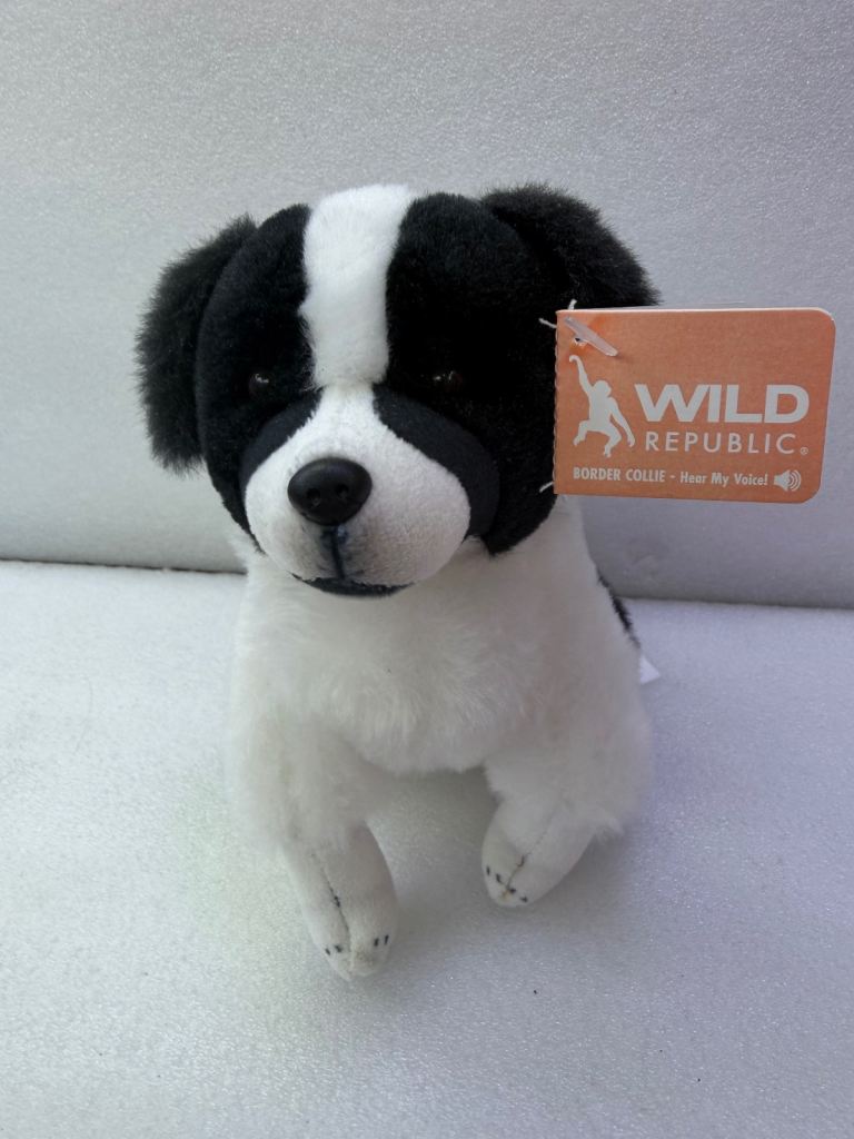 NEW Wild Republic Black & White Dog Plush Toy