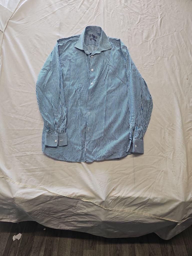 Austin Reed Cut Two-Fold Egyptian Cotton Striped Shirt 17R YY1172