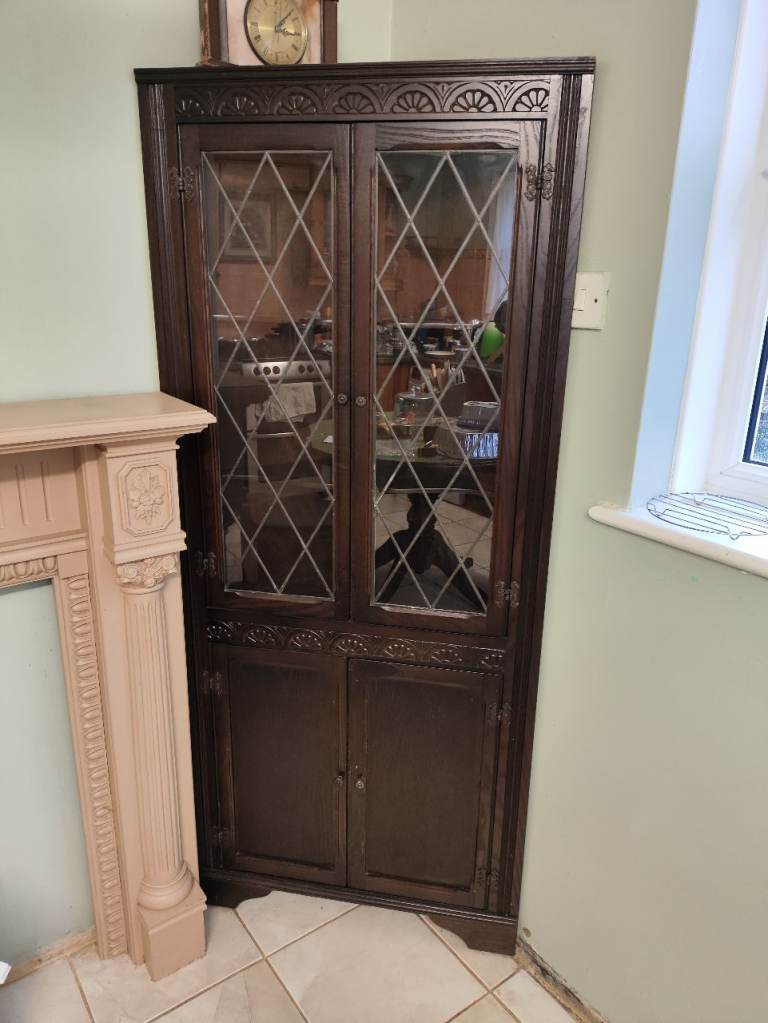 Wooden Corner Cupboard Glass Doors H170 x L72 x W34 