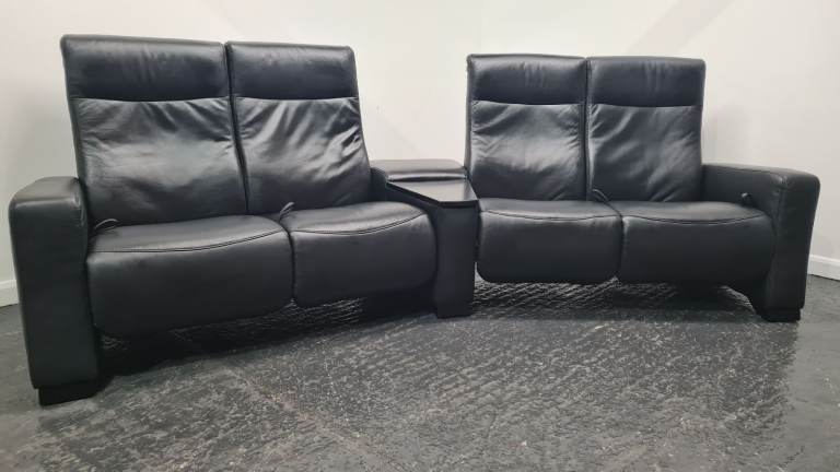 Himolla Curved Cinema 4 Seater Full Leather Sofa with Table and Storage