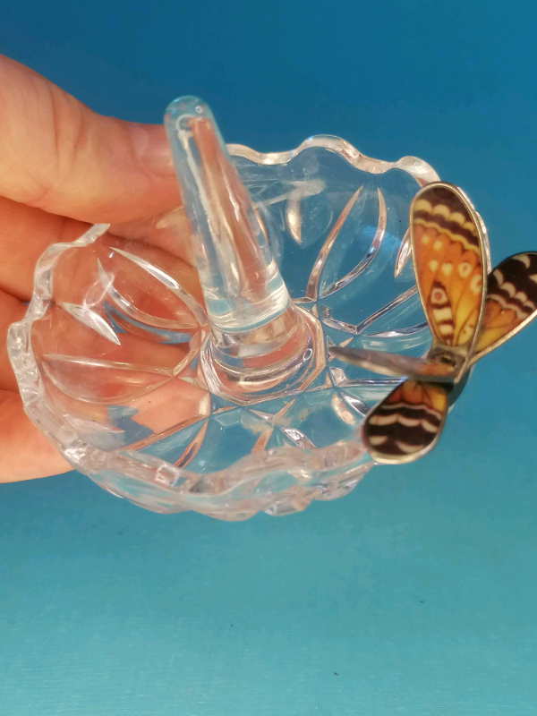 image for Glass ring holder with butterfly on  a side..