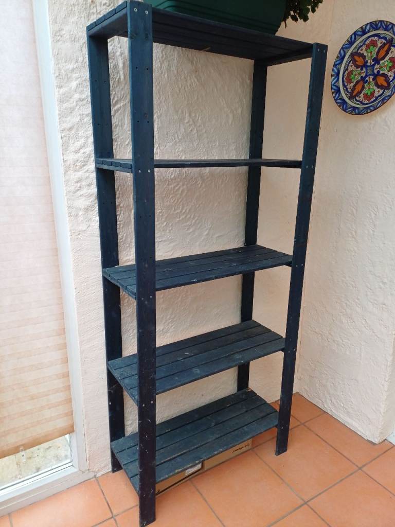 Wooden Shelving Unit – Dark Green Stain, Good Condition