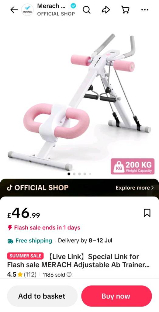 Merach Adjustable Ab Trainer – New, White & Pink