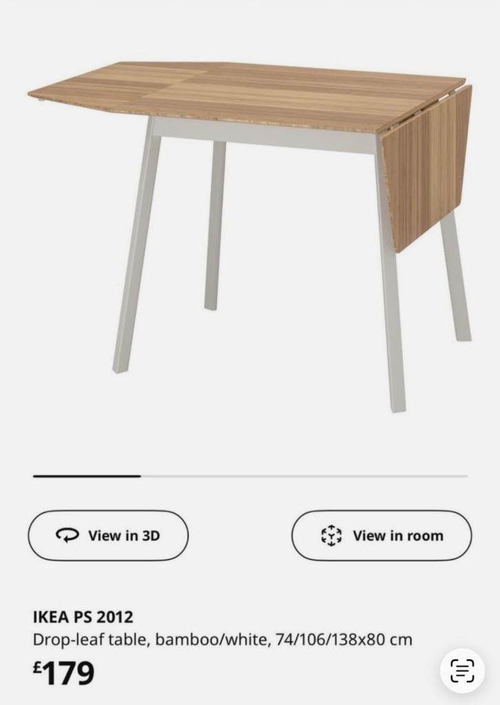 COLLECTION ONLY - IKEA Drop-leaf dining table (Bamboo/White)