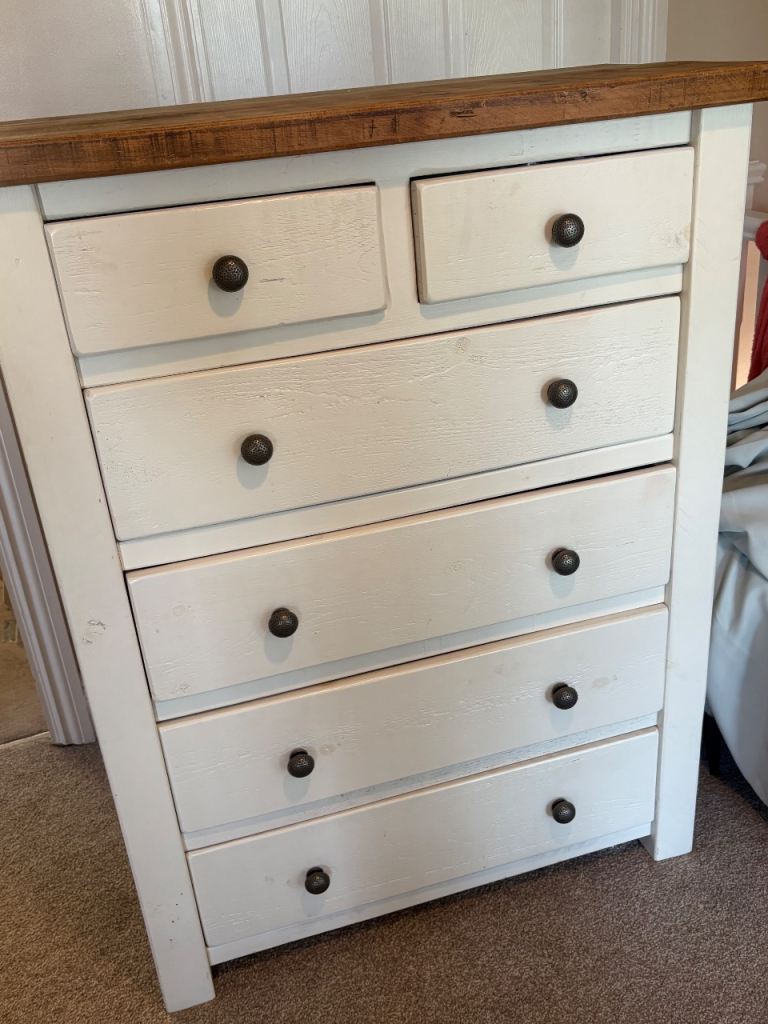 White Chest of Drawers with Wooden Top – Good Condition
