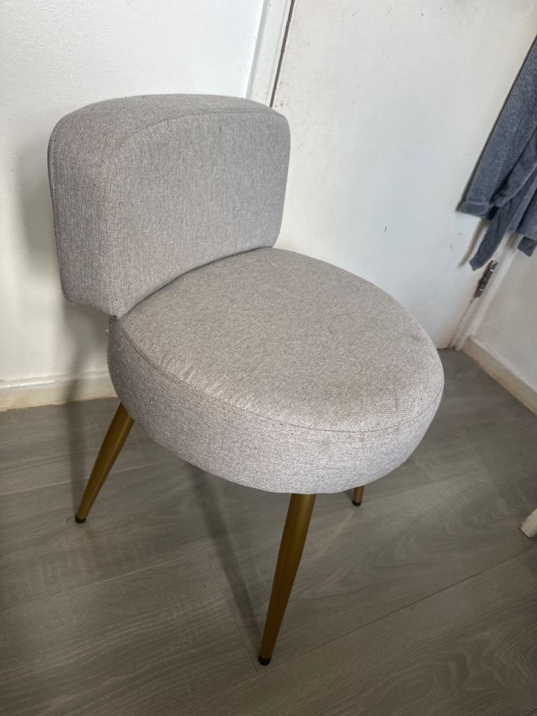Stylish Grey Fabric Accent Chair with Gold Legs – As Good As New