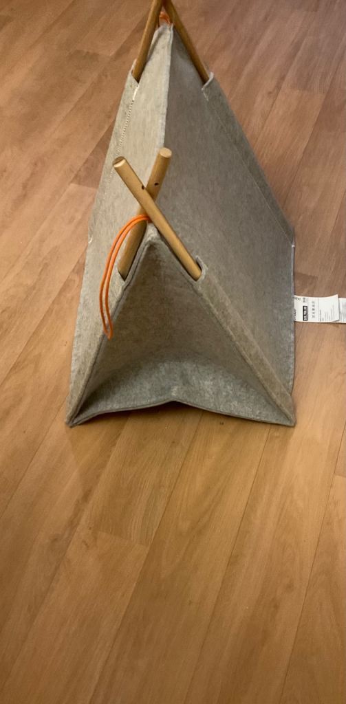 IKEA Utsadd cat house and L shaped layered cardboard cat scratching post