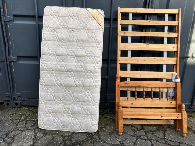 Pine Single Bed and Mattress 