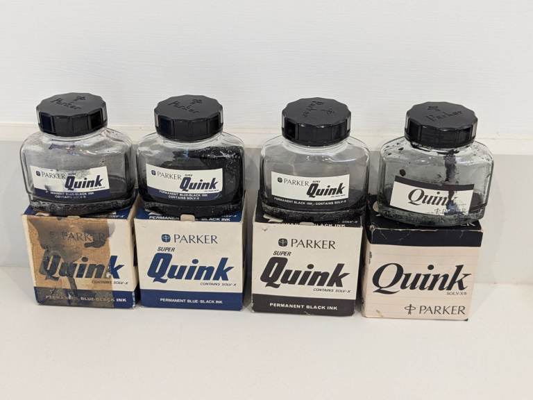 4 VINTAGE PARKER SUPER QUINK SOLV-X BLUE-BLACK BLACK INK FOR FOUNTAIN PEN 2fl oz