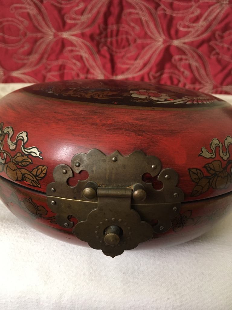 Feng Shui Chinese Dragon & Phoenix Round Wooden Storage Box Jewellery