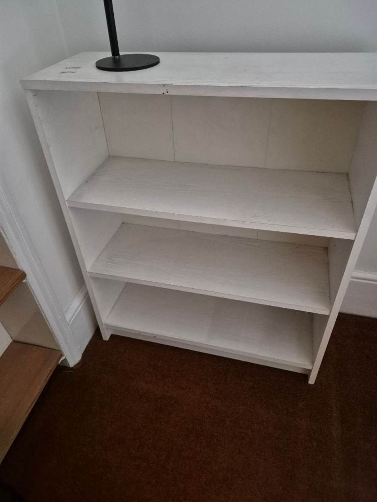 White Wooden Bookcase with 3 Shelves – Good Condition