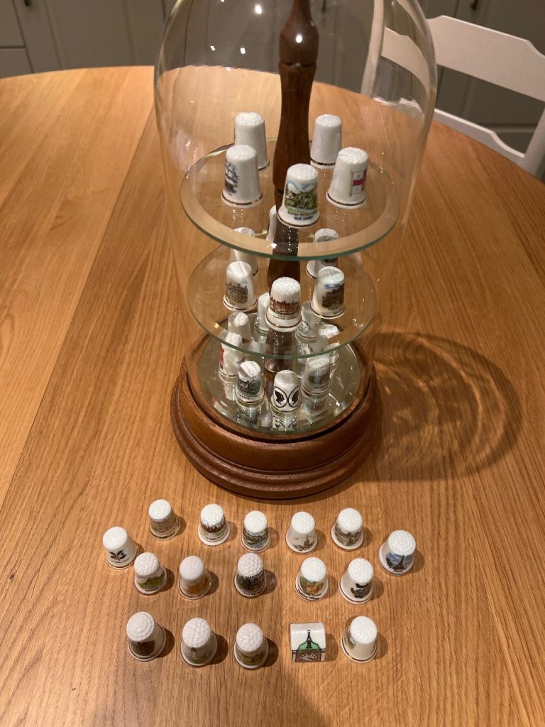 Glass Thimble Dome with rotating base plus 36 thimbles Perfect condition 