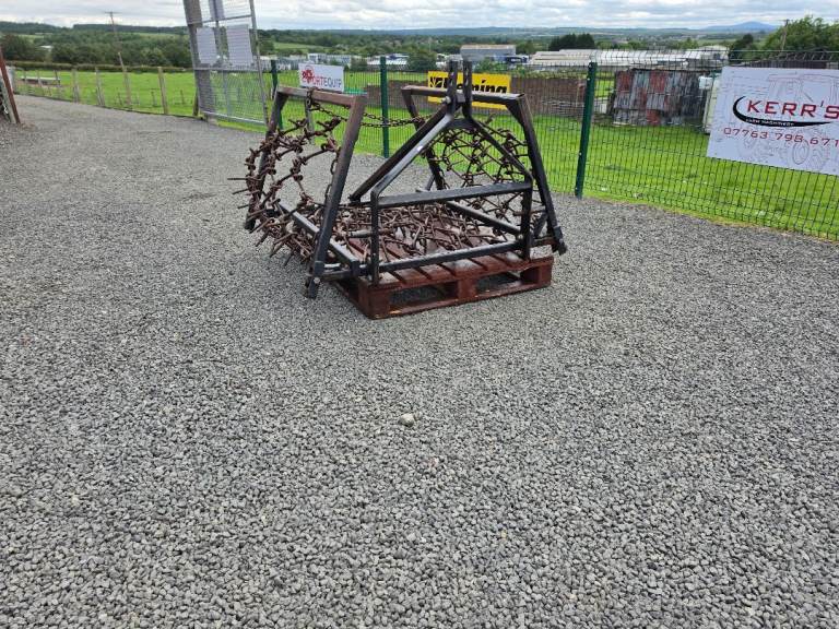 Tractor three point linkage folding grass harrows 