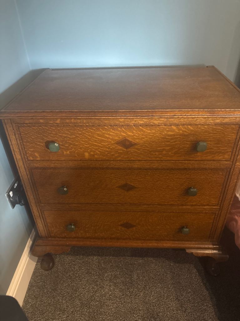 Vintage Wooden Chest of Drawers with Green Handles