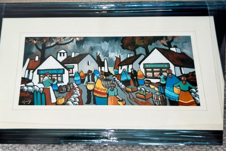 JP Rooney original oil painting 'Reputable Shops' framed & mounted behind glass Large size