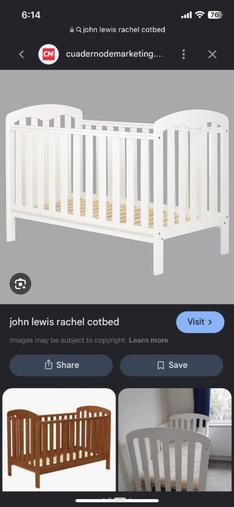 John Lewis Rachel Cot Bed - White, Good Condition