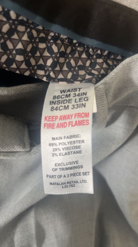 Taylor & Wright Grey Slim Fit Suit Jacket & Trousers (34W/33L)