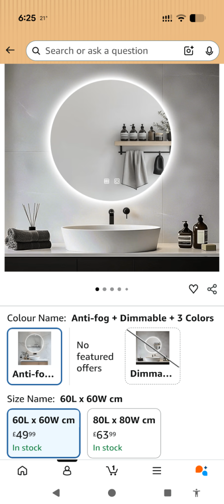 New 60cm Round LED Bathroom Mirror - Anti-Fog & Dimmable