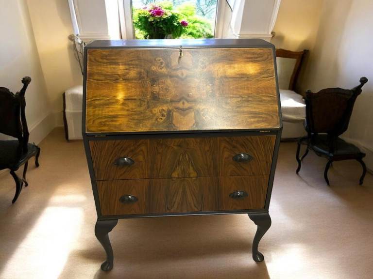 Stunning Vintage Wallnut 2 drawer Bureau fully refurbished & Sprayed F&B "Liquorice"