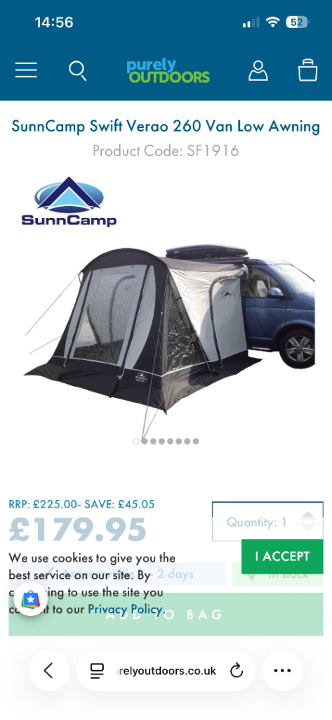 Suncamp Swift Verao 260 Low Awning 