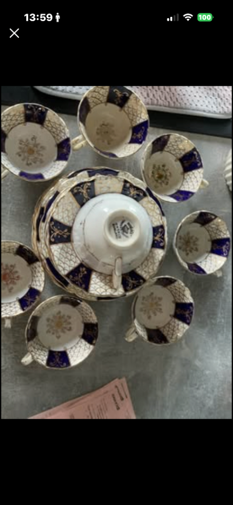 Vintage Blue and Gold Tea Set - Cups and Saucers