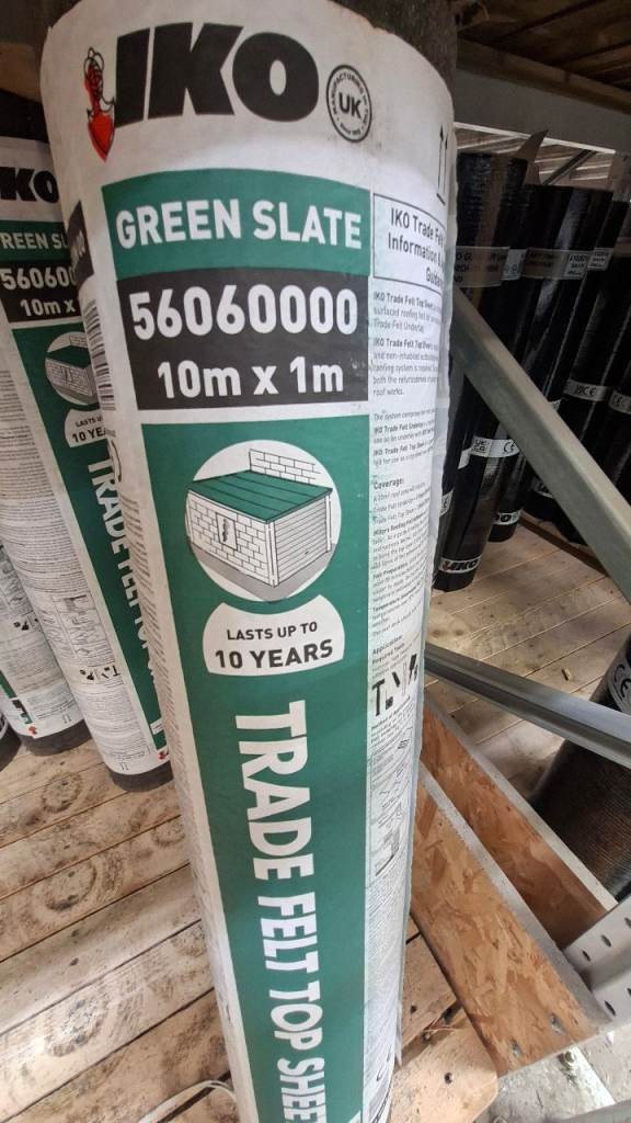 New IKO Green Slate Trade Felt Top Sheet 10m x 1m