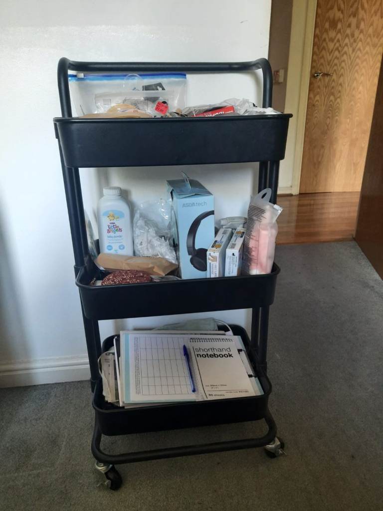 Black 3-Tier Mesh Rolling Storage Cart / Utility Trolley
