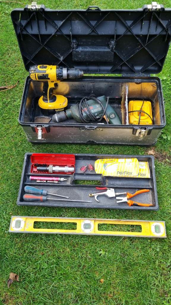 Stanley Toolbox with Drills and Tools - Good Condition