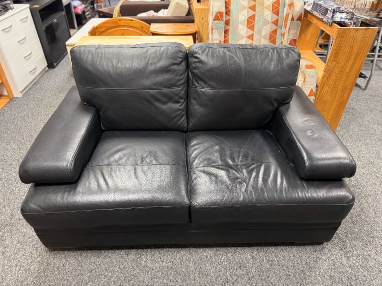 Black Leather 2 seater sofa 