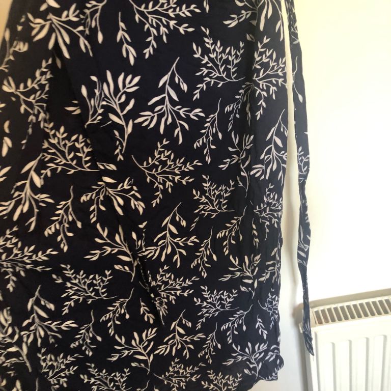 Lovely Summer Dress, Navy with White Leaf Pattern - UK 10