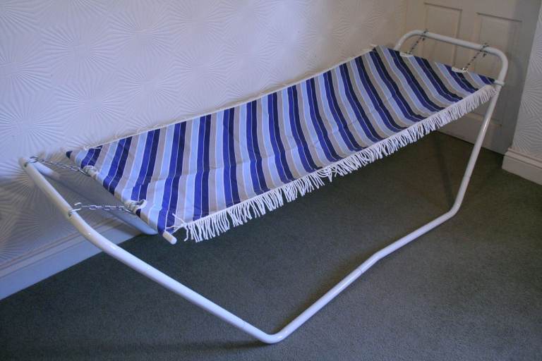 Blue and Grey Striped Garden Hammock