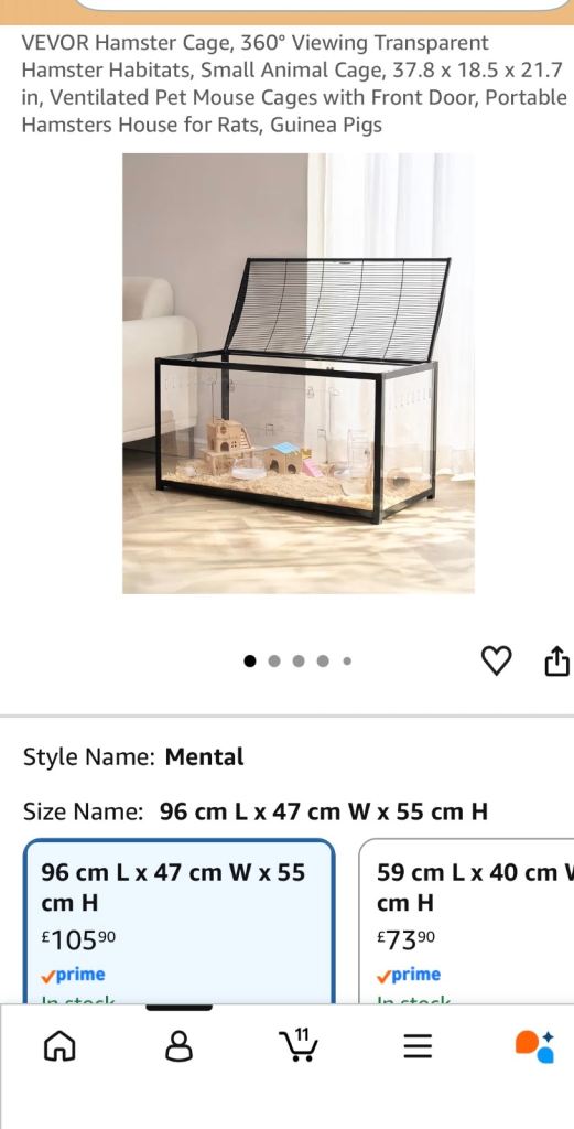 Large Vevor Hamster Cage with 360-degree Viewing and Front Door