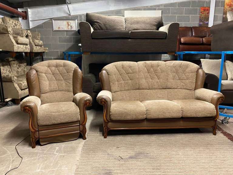 Brown Fabric 3 Seater Sofa and ELECTRIC RECLINER Chair 