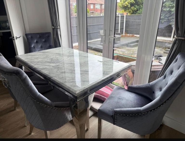 Grey white marble table and chairs like new