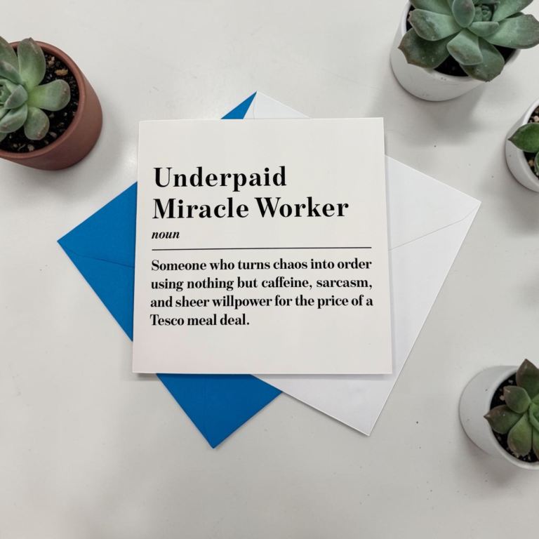 Underpaid Miracle Worker Fan Definition Greeting Card | Banter | Laugh | Birthday Card | Colleague |