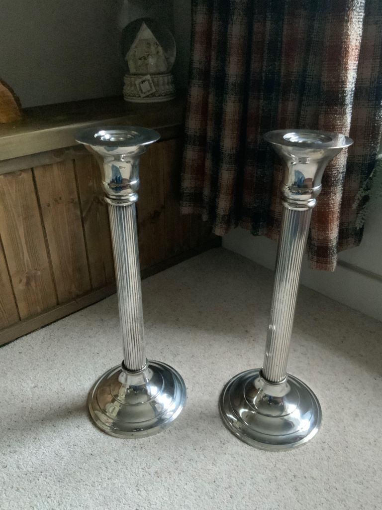 Pair of Vintage Silver Plate Church Alter Candle Sticks