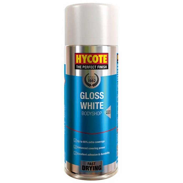 36 cans of  HYCOTE GLOSS WHITE PAINT   BODYSHOP 