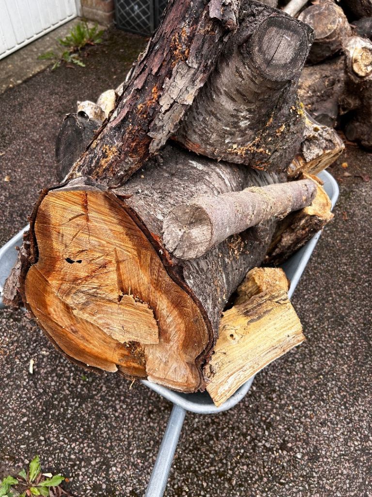 Wheelbarrow full of mixed wood / logs
