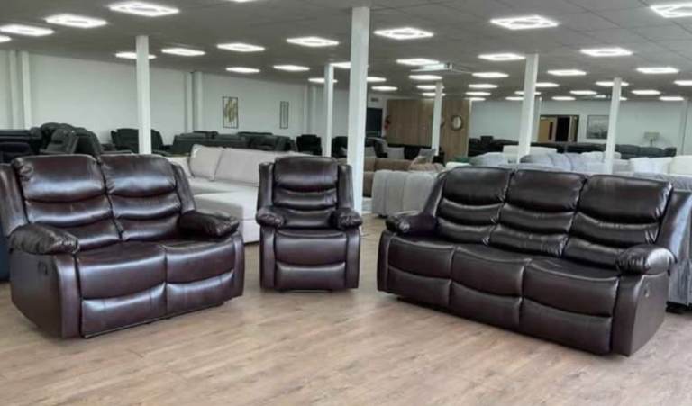 Brown Leather Manual Recliner 3+2+1 Seater Sofa Set 