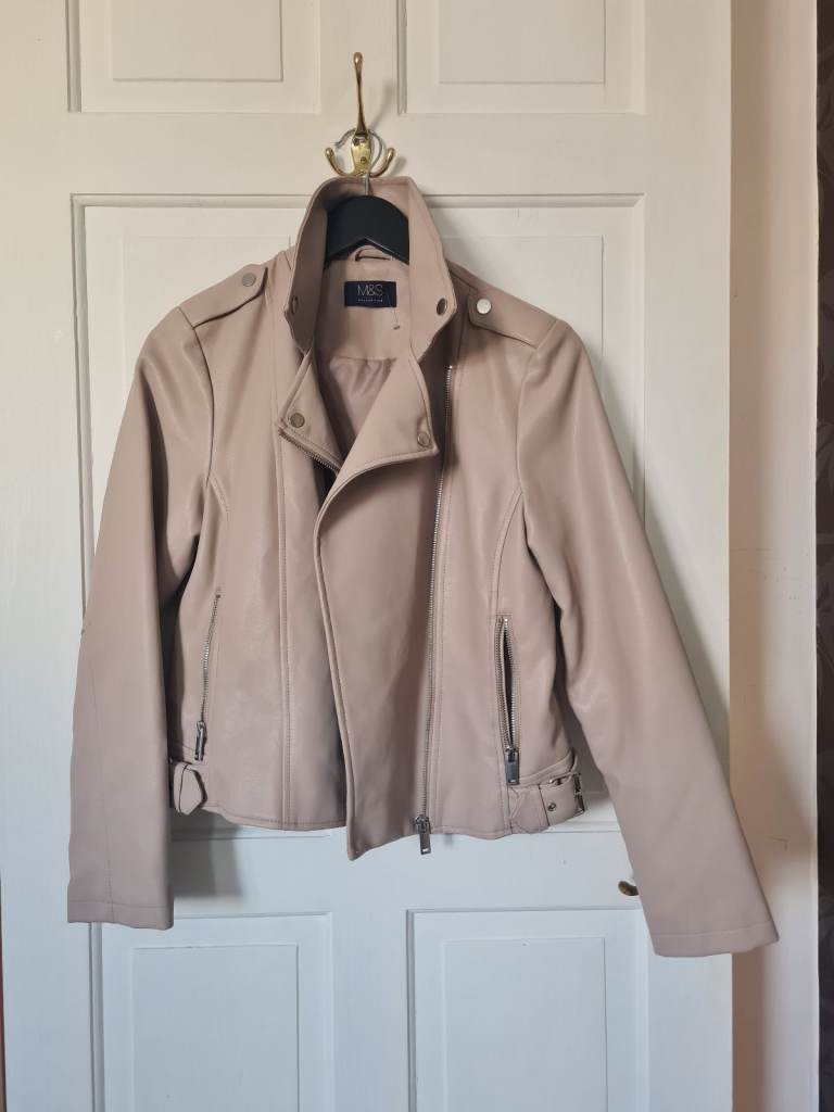New M&S Beige Faux Leather Biker Jacket