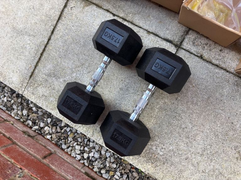 Pair of 17.5KG Hex Dumbbells - Rubber Coated, Great Condition