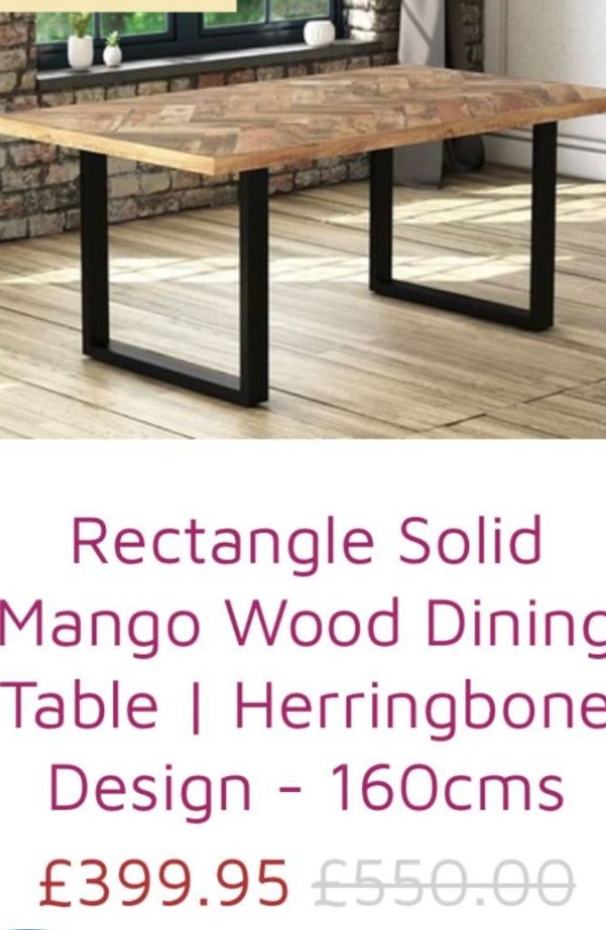 image for Rectangle solid mango wood dinning table- herringbone 