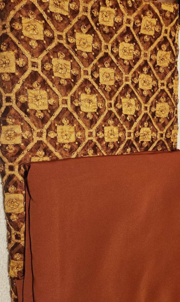 Asian embroidered lengha material – Brown & Gold