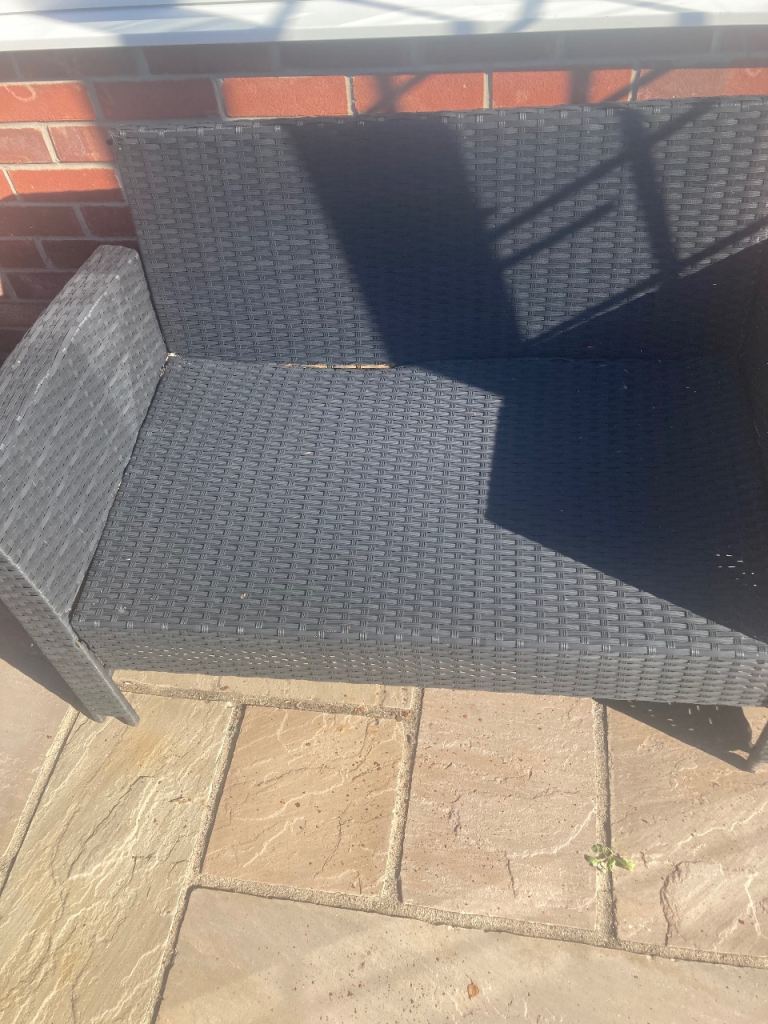 free Black Rattan Garden Chairs with Cushions – Fair Condition