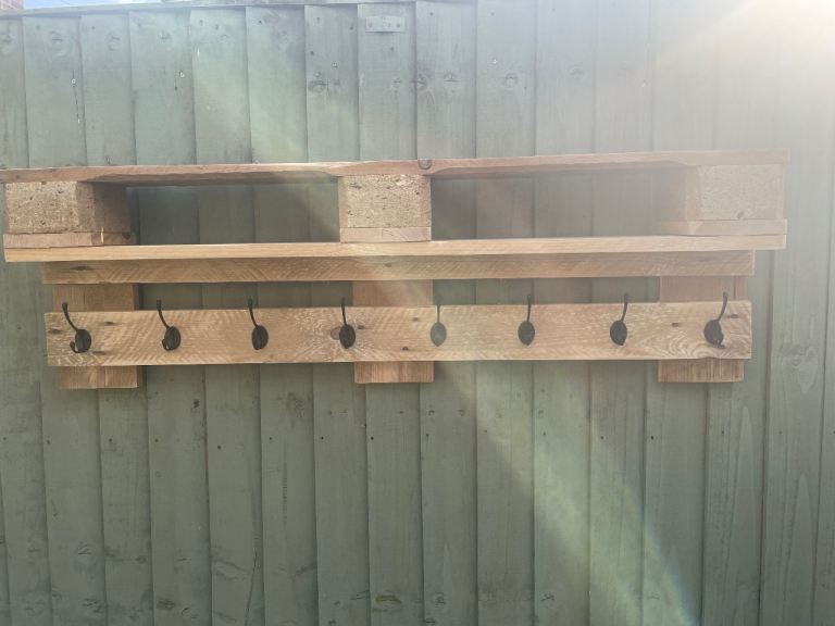 Coat  rack and shelf hand made from pallet wood 