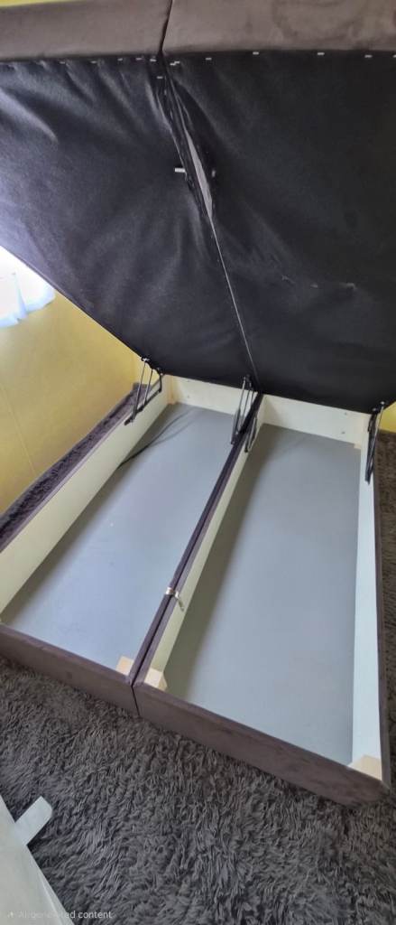 Double Bed Frame with Dark Grey Velvet Finish and Ottoman Storage