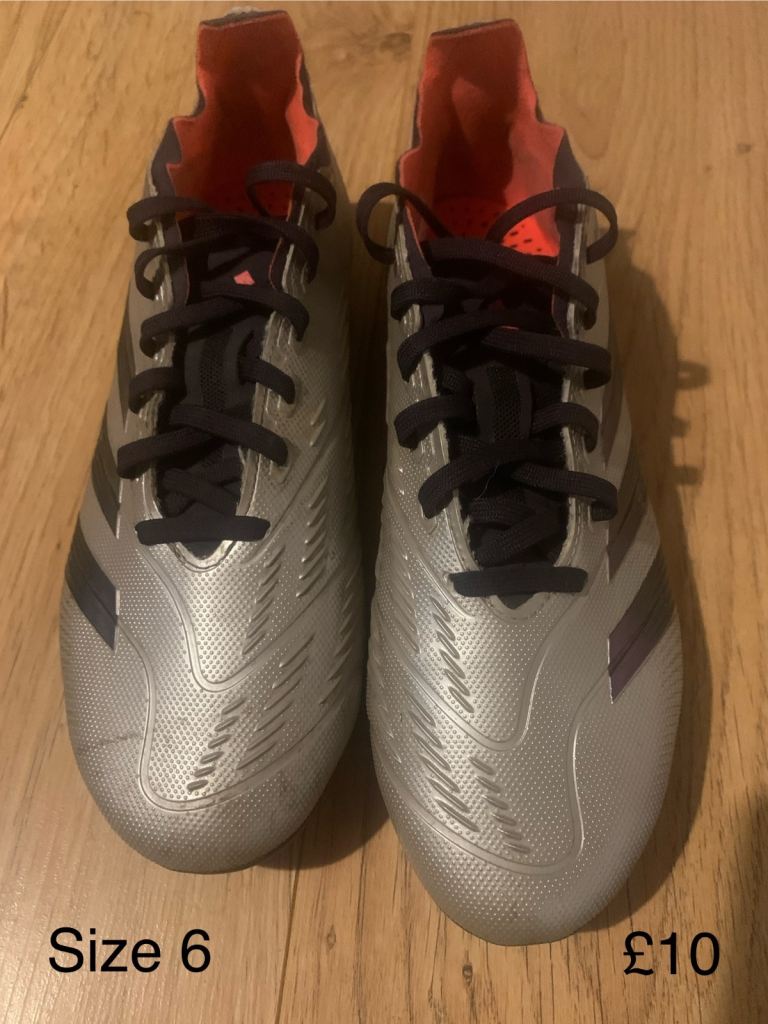 Adidas Predator Football Boots - Silver/Black, Size 6, Good Condition