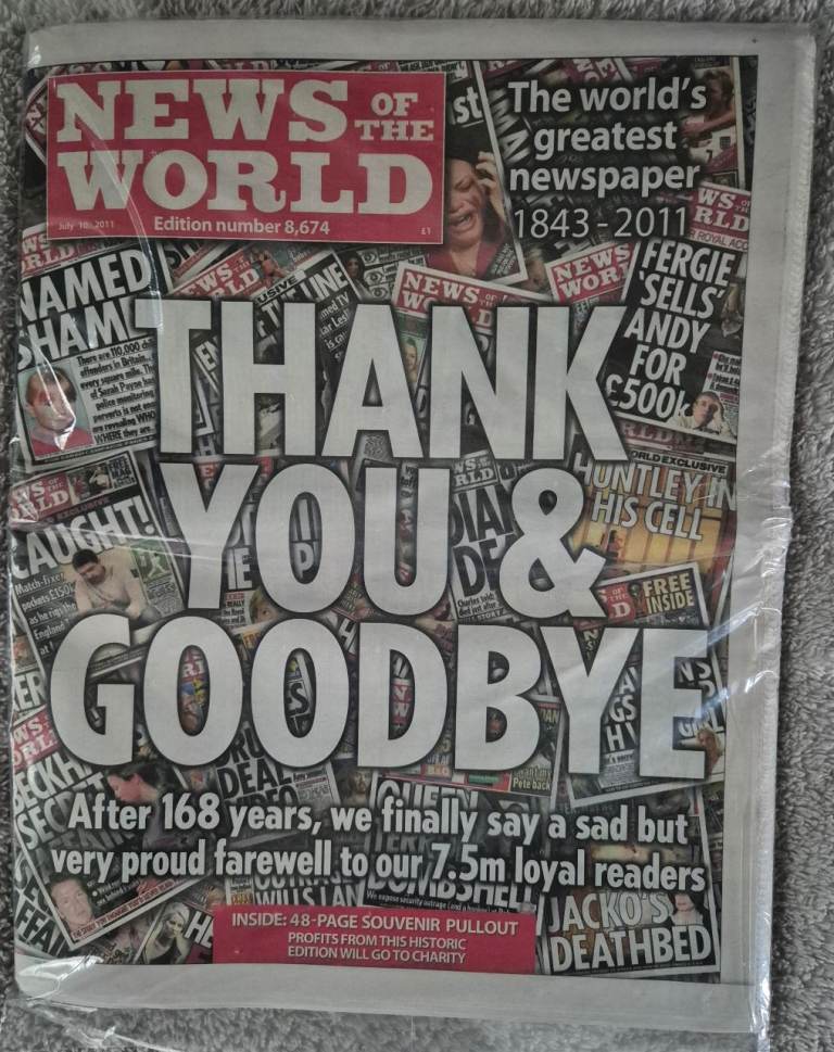 First copy and final edition of the News of the World newspaper