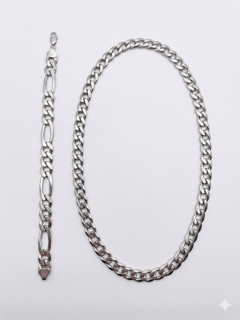 925 Sterling Silver Italy Jewelry Set – Figaro & Curb Chain