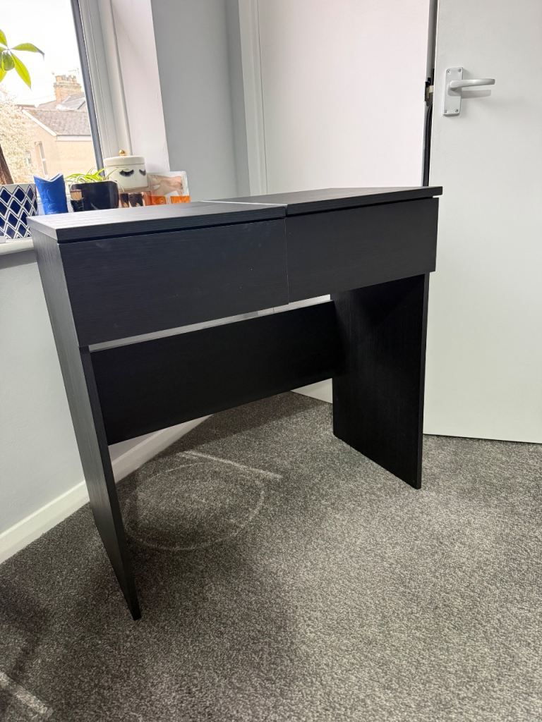 Black dressing table with mirror and drawer
